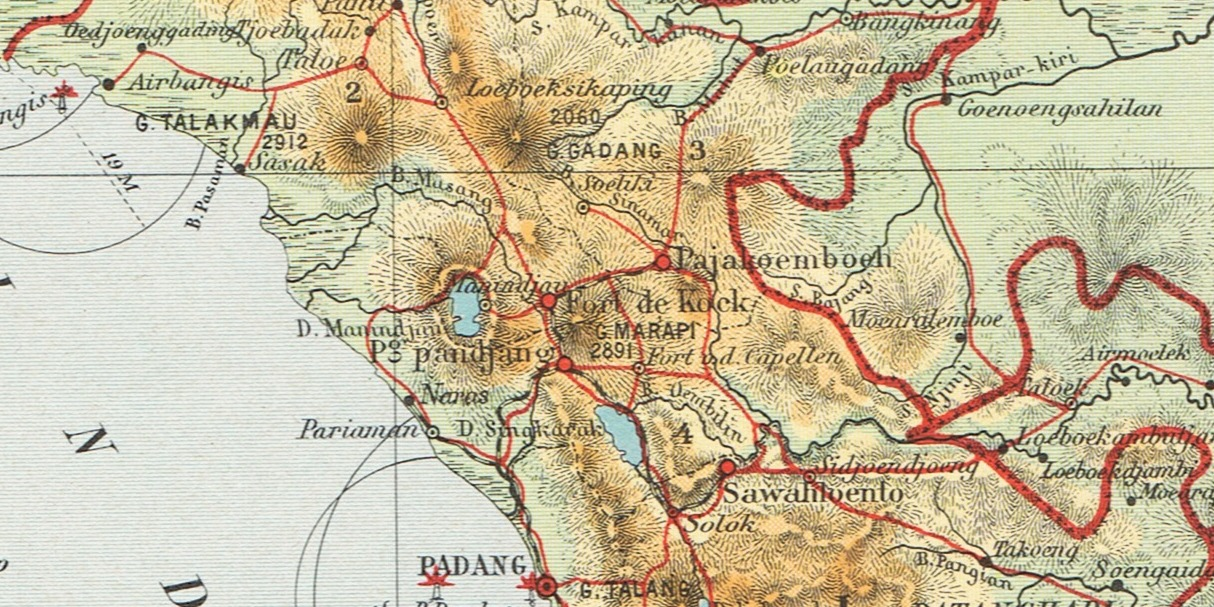 AGAM Figuur 1: Kaart van het centrale deel van de Padangse Bovenlanden met o.a. Fort de Kock.