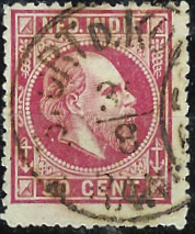 1861 tot 1871, een 41 bij 16 mm groot naamstempel in een achthoekig kader en in de kleur rood is gebruikt (fig. 3).