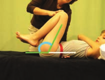 bekken patiënt (beide handen op onderbenen patiënt) beweging wordt voor beide benen tegelijk uitgevoerd: - breng eerst beide knieën in flexie - breng vervolgens beide heupen in flexie: plaats tijdens