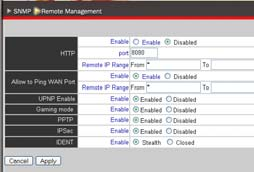 b) Klik op Management. c) Klik op Remote Management. d) UPNP: zet deze op Enable of Disable om deze in of uit te schakelen.