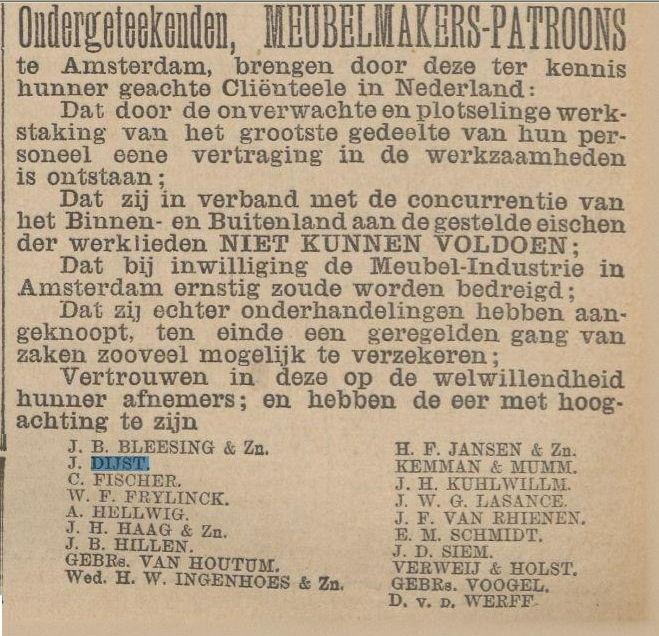 Het Nieuws van den Dag 16-03-1907 Het Nieuws van den Dag 30-03-1907 Magazijn van Meubelen - 1892 Johannes Dijst (1864-1955), zoon van