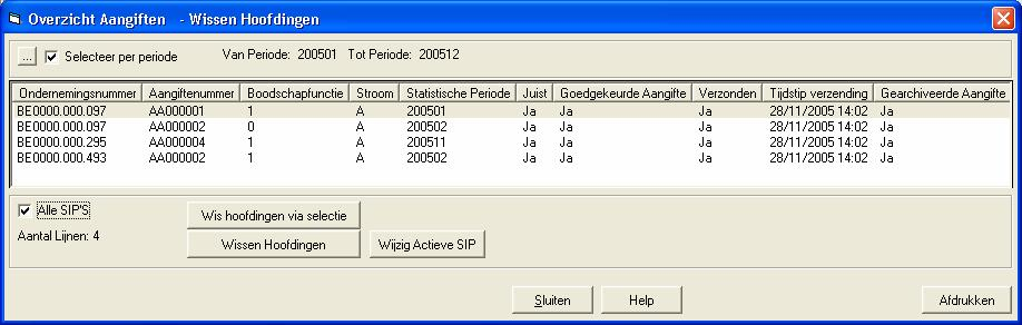 U start de functie Hoofdingen wissen via Systeembeheer / Onderhoud Aangiften / Wissen Hoofdingen.