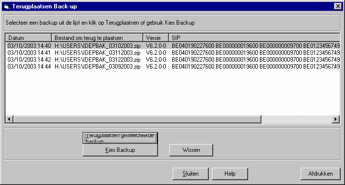 Sinds Idep versie 6 is het mogelijk om back ups van vorige Idep versies (vanaf versie 3) terug te plaatsen. 9.