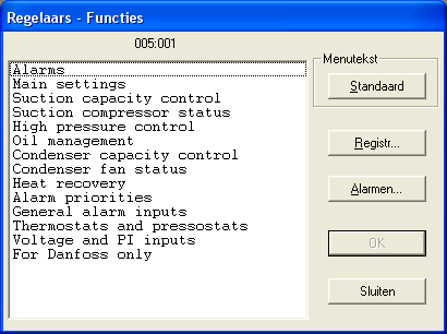 Menulijst De menulijst geeft in AKM de functies weer van een regelaar. De omschrijving is verdeeld in functiegroepen welke zichtbaar zijn op het scherm.