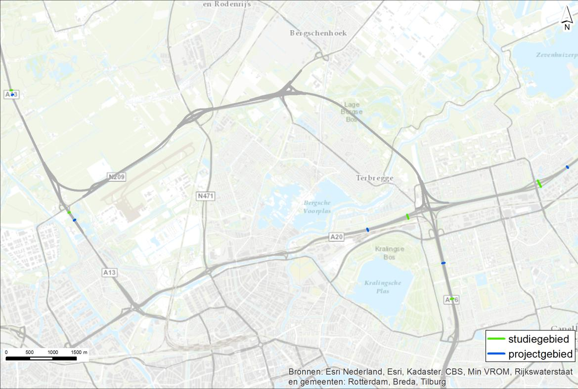 Wijziging A13 De fysieke wijziging van de bestaande A13 betreffen: wijziging aansluitingen A13 met A16 Rotterdam (in en uitvoegers), waardoor bestaande geluidschermen langs de A13 moet worden
