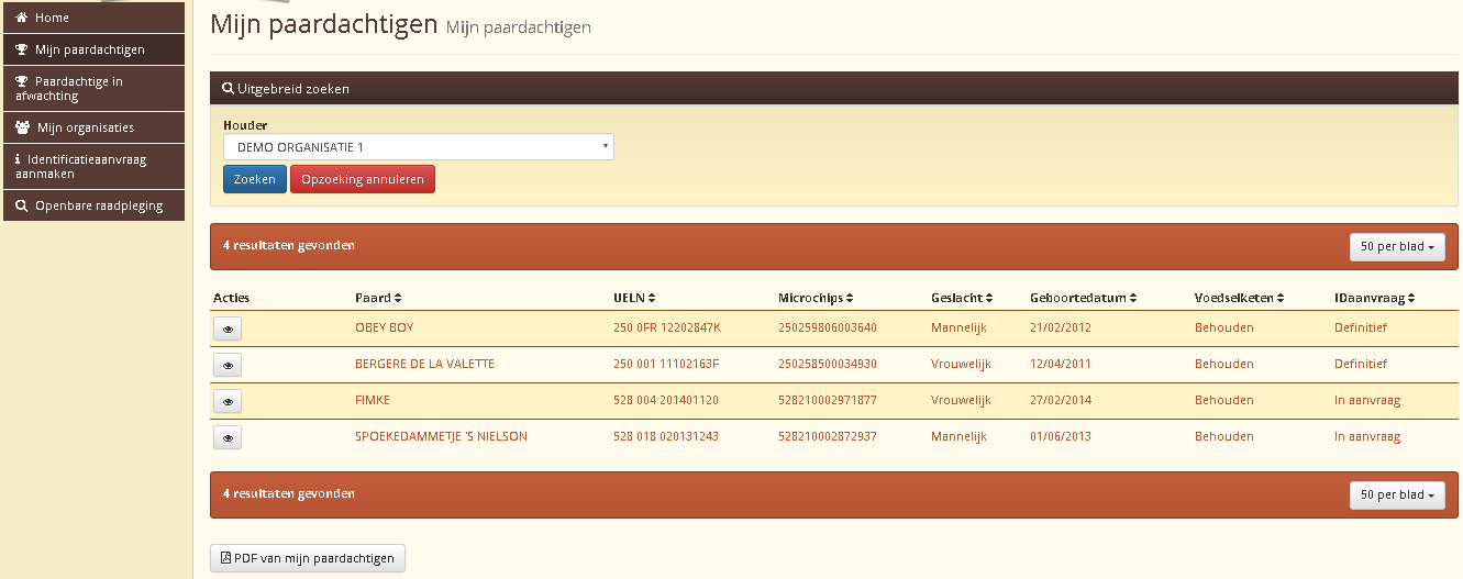 Mijn paardachtigen Enkel de paarden die op naam van mijn