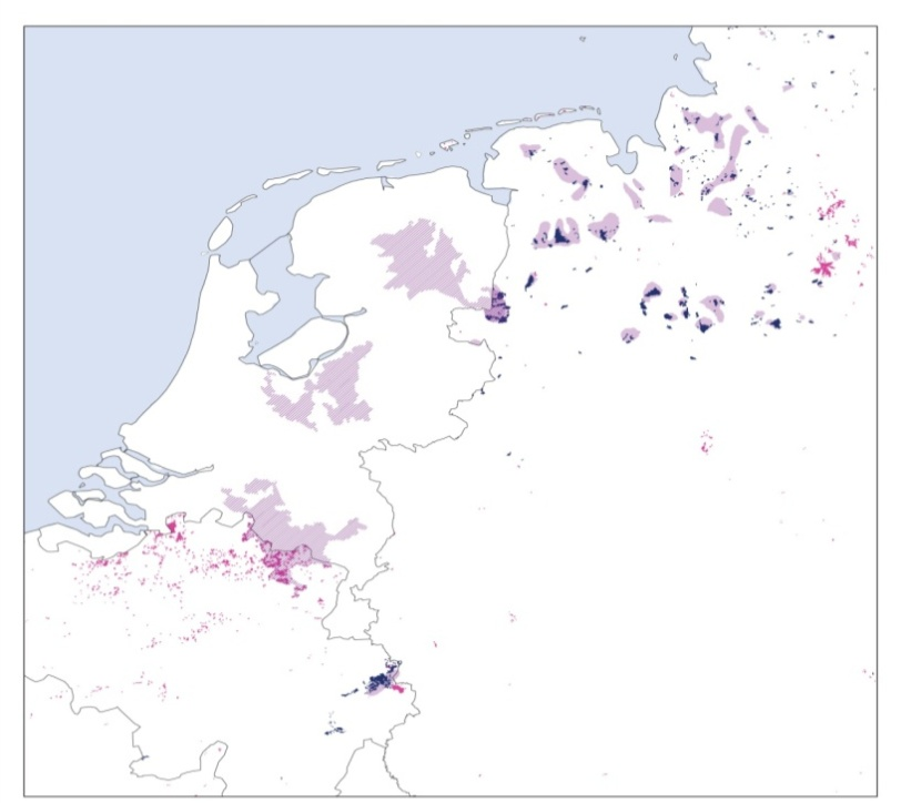 Figuur 4.4 Grensoverschrijdende clusters van heidegebieden.