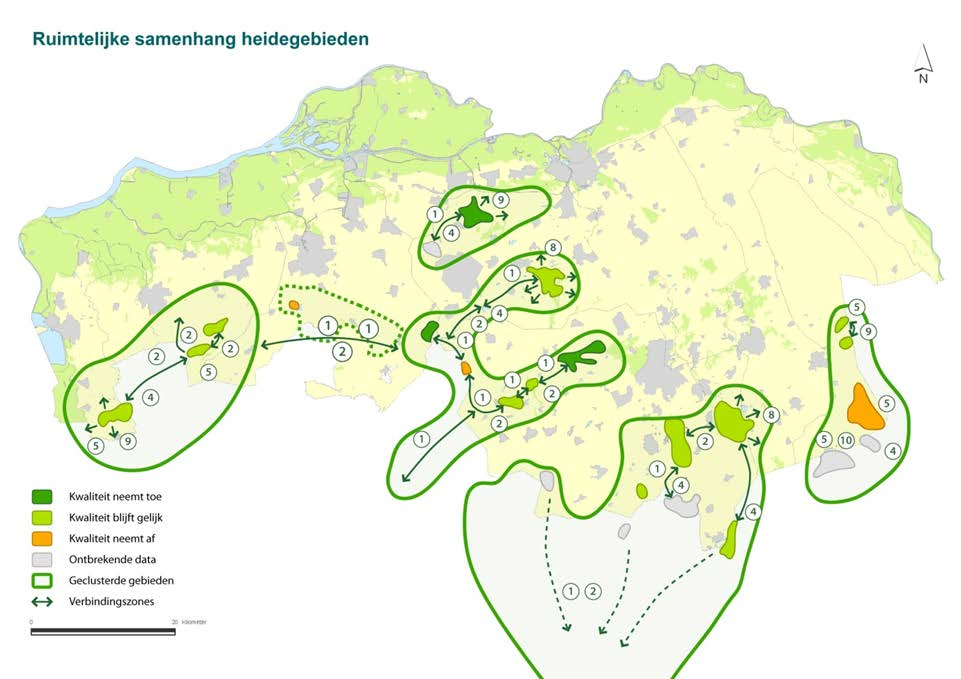 Een deel van de maatregelen die bij de kaart is reeds in uitvoering: antiverdrogingsmaatregelen in de meeste heidegebieden (bij nr s 1, 2, 5, 10) en er zijn ecoducten voorzien op een aantal plekken