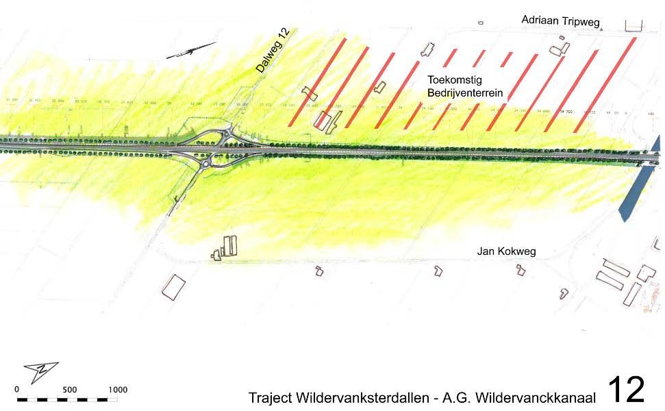 om een asymmetrische beplantingsvorm, waar nu een parallelle laanstructuur voorzien is. Deze inrichting vormt een toekomstige ontwerpopgave. Figuur 4-34: Inpassing Traject Wildervanksterdallen - A. G.