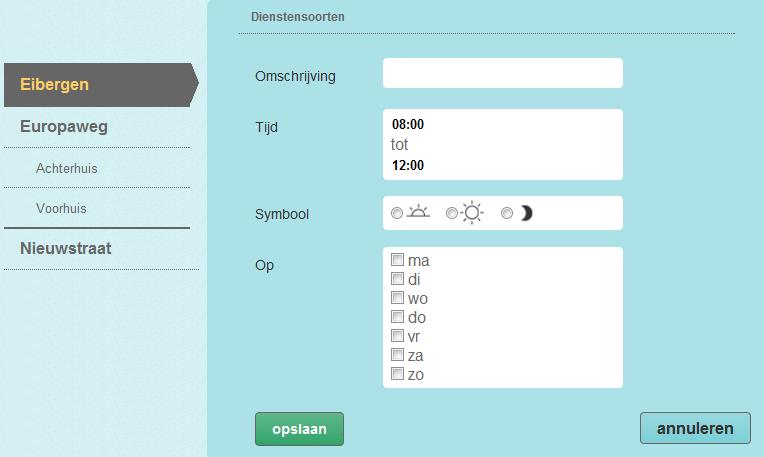 DIENSTSOORTEN WIJZIGEN beheer > dienstsoorten Zichtbaar voor medewerkers en beheerders. Voor een groep kunnen vaste dienstsoorten toegevoegd worden.