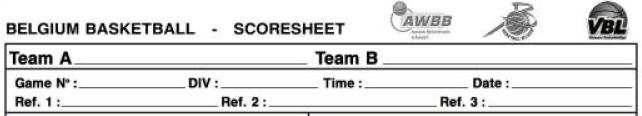 B.1 Het officiële wedstrijdformulier zoals getoond in Diagram 8 is het enige formulier dat door de Wereld Technische Commissie van FIBA is goedgekeurd. B.