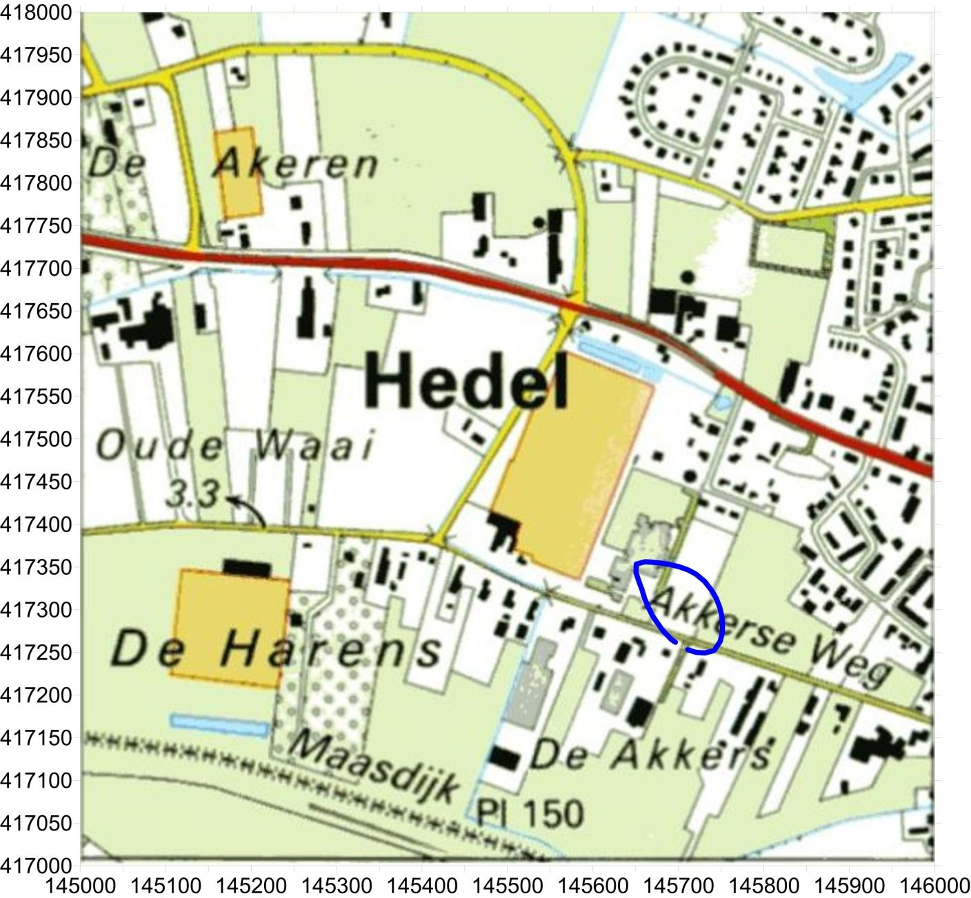 Onderstaand is de contour weergegeven van 2,5 en ge/m 3 ofwel 1,25 ou E /m 3 als 98-percentielwaarde met geurverwijderingsrendement van 98% (figuur Error! Not a valid link.).