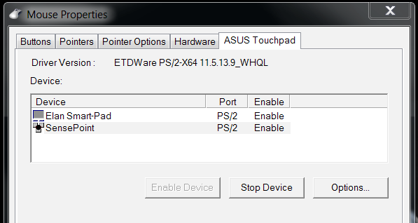 De ASUSPRO SensePoint gebruiken Uw Notebook-pc wordt geleverd met de ASUSPRO SensePoint die kan worden gebruikt om het pijltje van de muis of de muiscursor over het scherm te bewegen.