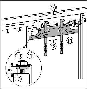 13 (2), indien afgedekt, volledig naar achteren. Fig. 16 u Controleer de voorinstelling van 8 mm (afstand tussen de deur van het apparaat en de onderkant van de strip). u Montagehulpstukken Fig.