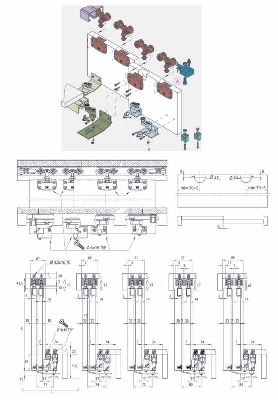 Koblenz > SCHUIFDEURSYSTEEM 1040/50 + 80KG Schuifdeurbeslag voor in- en voorliggende kastdeuren ( mixfront ) tot 50 of 80kg - boven- en onderlopend, verstelbaar systeem - loopwagens van gegoten