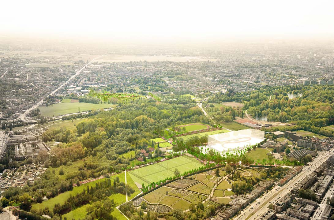 Het park strekt zicht uit als een groene long in de 20ste-eeuwse gordel van Antwerpen (uit het masterplan, Maxwan architects) groene vinger te versterken.