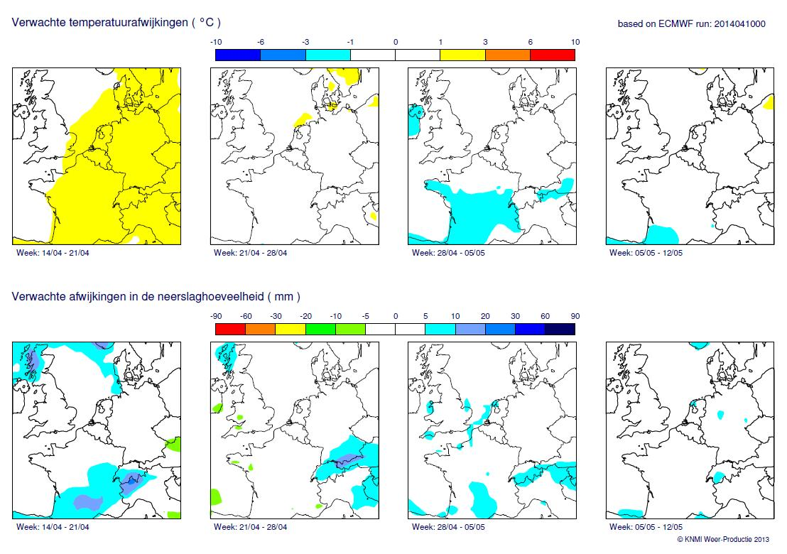 Nadere informatie Neerslag: Neerslagverwachting geldig van 14-04-2014 tot en met 22-04-2014: Maandag 14 april vallen er enkele buien in de stroomgebieden. De dagen erna is het meest droog.