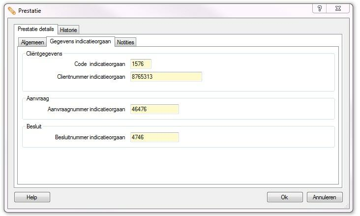 29 AW-entry indicatieorgaan'. Tabblad Gegevens Indicatieorgaan, NIET GEBRUIKEN BIJ PRESTATIES VOOR ZORGVERZEKERAARS.