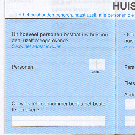 Figuur 6 huishoudvragenlijst voor huishoudens zonder telefoonnummer. Telefonische interviews MON wordt uitgevoerd middels een schriftelijke enquête.