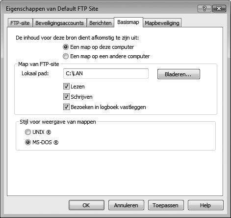 11 Kies een hoofddirectory. Open het tabblad Basismap en selecteer Een map op deze computer.