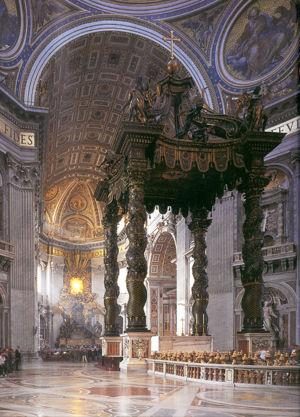 Baldakijnen overspanden tronen en altaren, architectonisch werden ze ook binnenin kerken boven altaartafel en tabernakel in