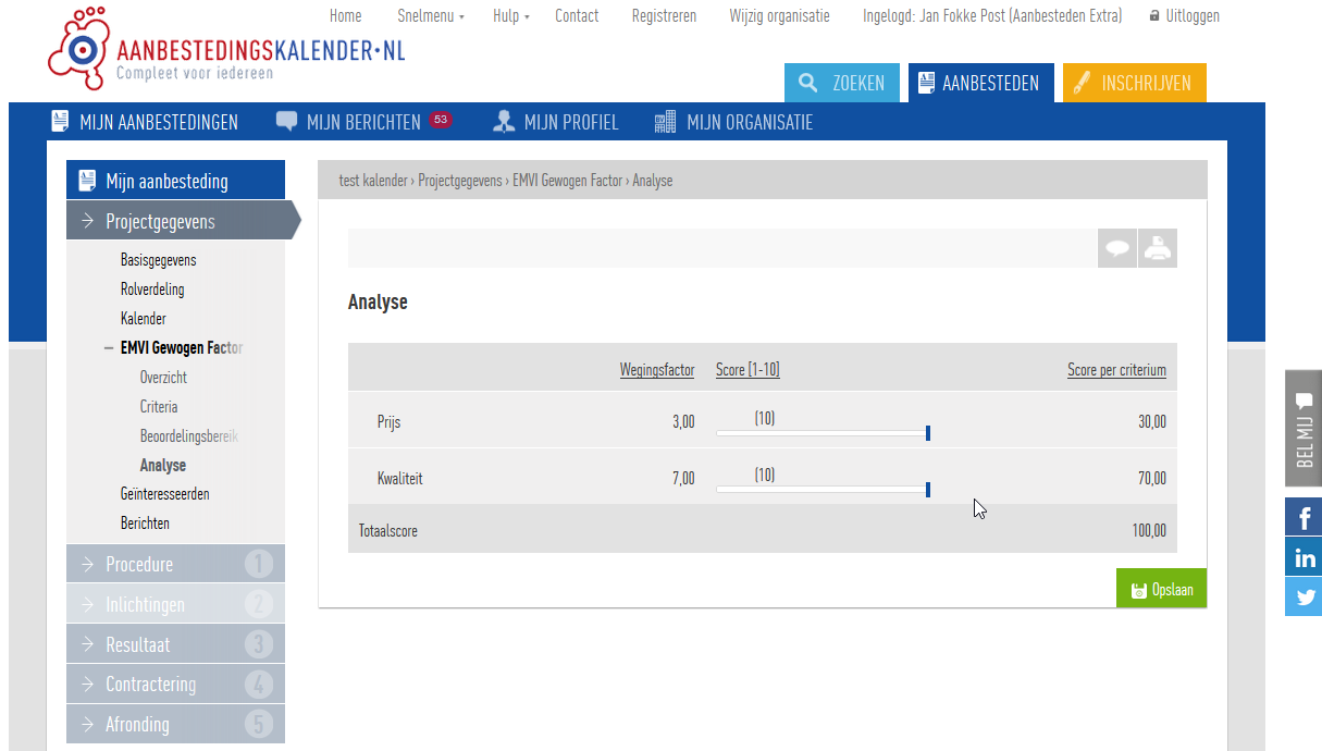 De verdeling wordt ook overgenomen in percentages