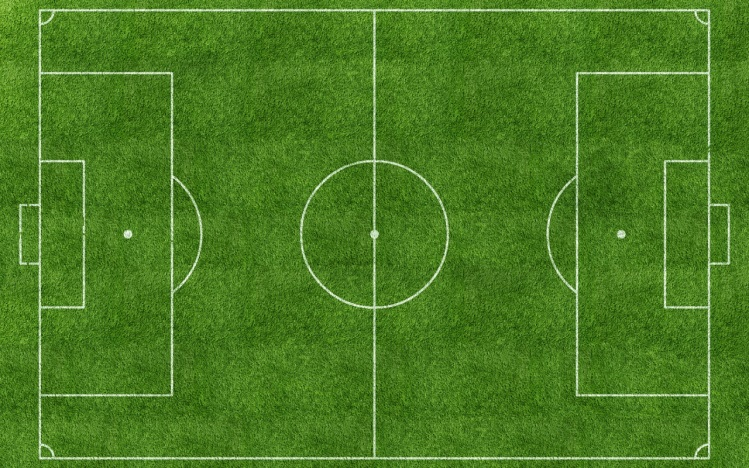 het midden van één speelhelft, bij de middenstip, aan de rand van het speelveld en bij de penaltystip (zie Figuur 9). Figuur 9 Locatie van monsternamepunten op het veld.