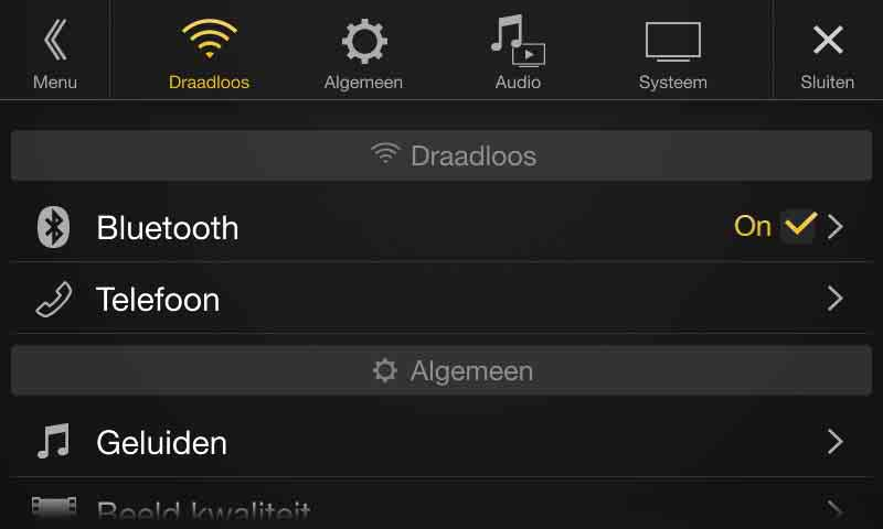 Bluetooth-instellingen U kunt [Bluetooth] selecteren op het menuscherm van de instellingen voor Draadloos in stap 1. Zie "Draadloze configuratie (Bluetooth)" (pagina 27).