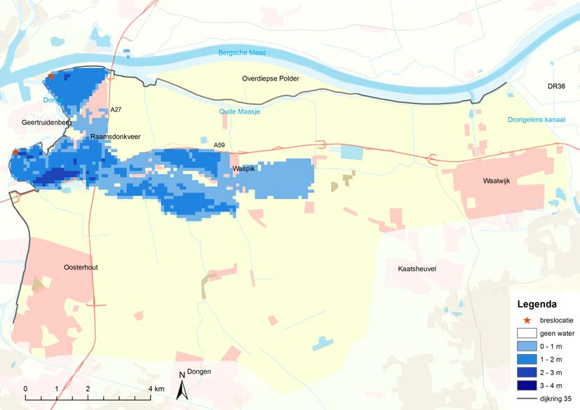 Figuur 36: Maximale waterdiepte bij de