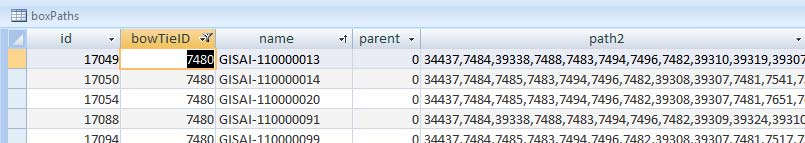 4 Parent - child relaties van boxen in tabel boxlinks Voor handmatig toegevoegd lijnen staan deze in de tabel Boxlines. Deze specificeert de start en einde (identificatienummer van de boxes tabel).