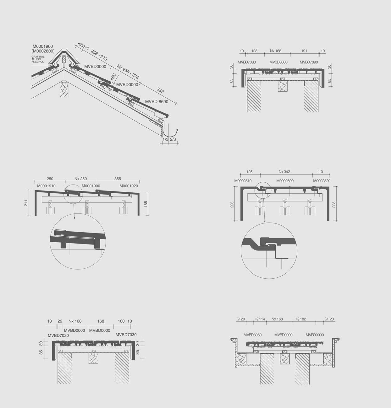 legplannen Lengtedoorsnede dak ter hoogte van vorst Dwarsdoorsnede dak ter hoogte van gevelpannen Dwarsdoorsnede dak ter hoogte van hoekige vorst Vauban Dwarsdoorsnede dak ter hoogte van hoekige