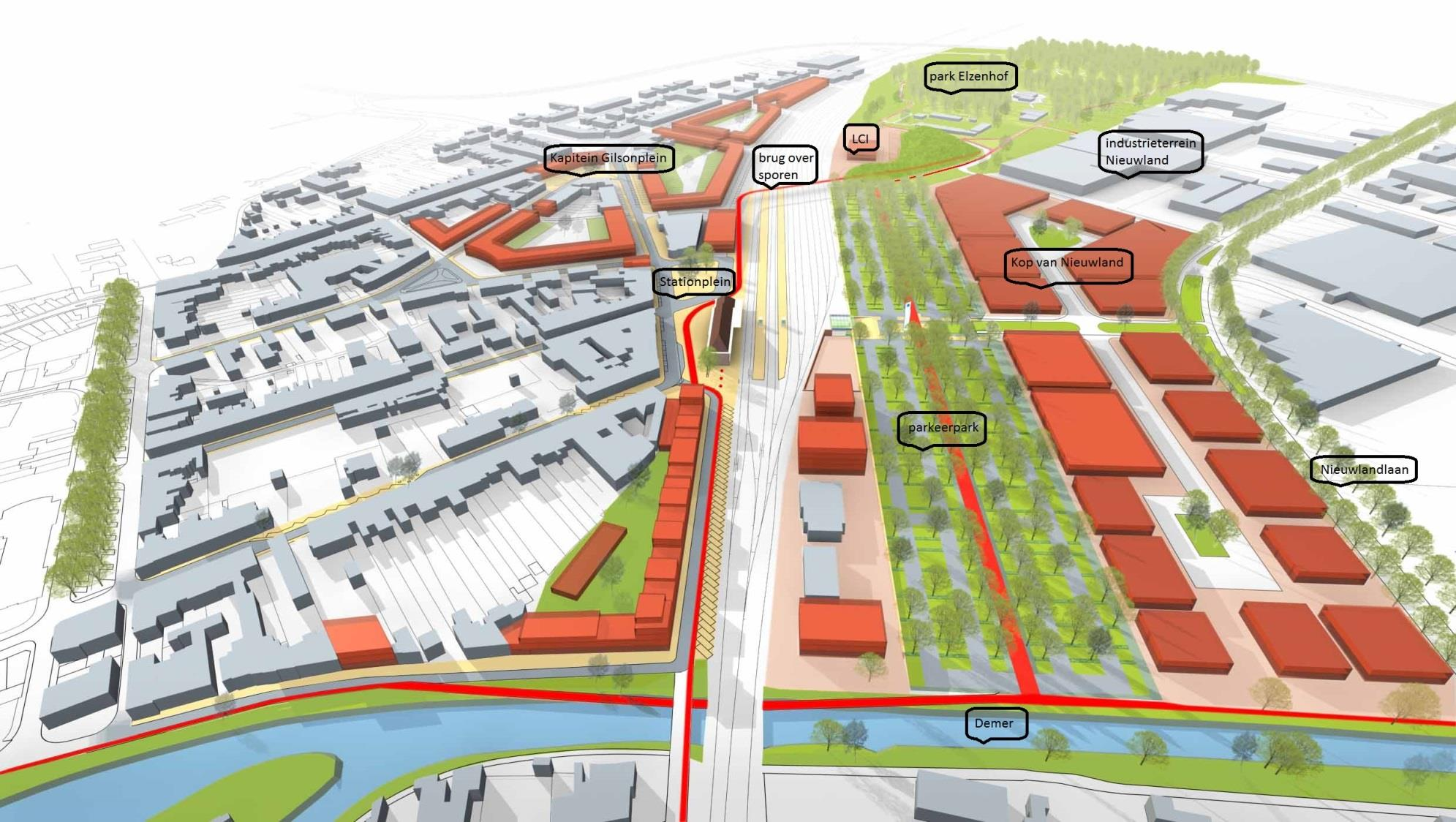 Groene as De groene zone strekt zich uit van het centrum van