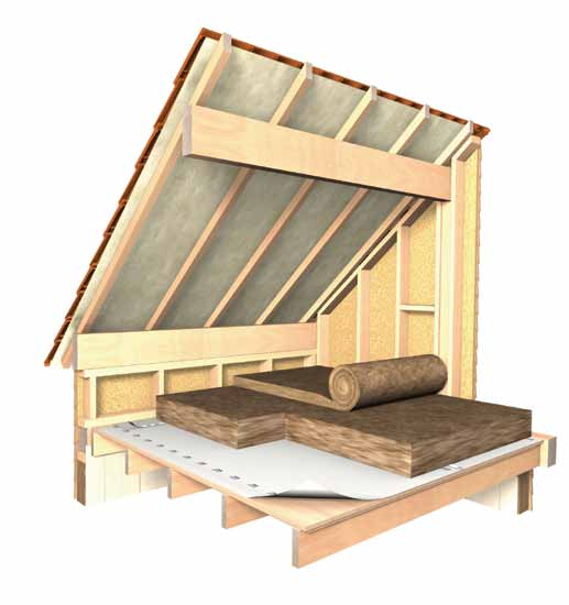 Hoe mijn dakruimte isoleren? B. Houten vloeren a. Onbeloopbare houten vloer Bij een houten zoldervloer is de plaatsing van een dampscherm noodzakelijk.