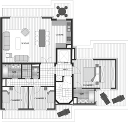 Les toitures en terrasse élargissent les appartements en penthouse dont la volumétrie en retrait des alignements achève la silhouette de l immeuble.