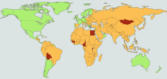 Risicolanden Figuur 2: Wereldkaart met landen onderverdeeld in laag-, midden- en hoogrisicolanden.