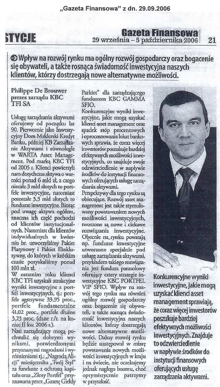 19 Gazeta Finansowa - 20060929 On page 21 an article with almost straightforward