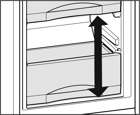 5.5 Laden Aanwijzing Het energieverbruik stijgt en de koelprestatie vermindert bij onvoldoende ventilatie. Bij apparaten met NoFrost: u Laat de onderste schuiflade in het apparaat zitten!