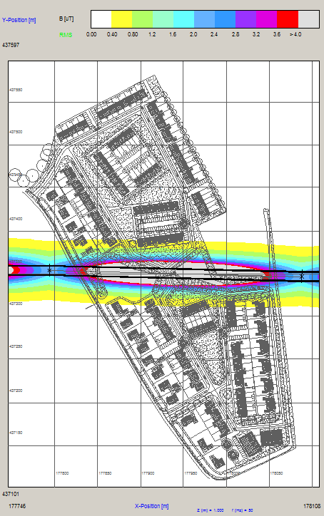 Datum 23-3-2010 Pagina 22 van 28 Bijlage 4 Magneetveldzone huidige situatie In deze bijlage wordt de magneetveldzone grafisch weergegeven.