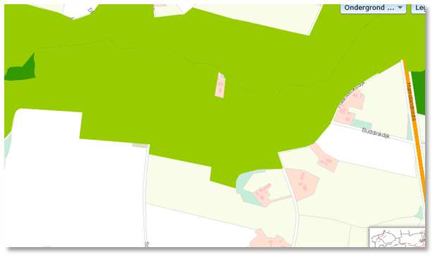 Ligging van het Gelders Natuurnetwerk rondom het onderzoeksgebied (cirkel). Bron: Provincie Gelderland 2014.