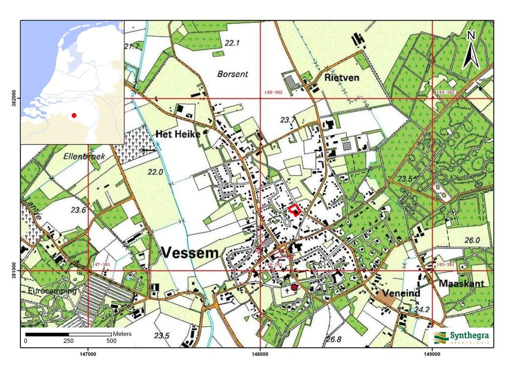 1.3 Ligging en huidige situatie plangebied Het plangebied is circa 2.210 m 2 groot en ligt aan De Flinkert in de bebouwde kom van Vessem (afbeelding 1.1).