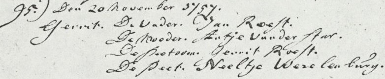 Gaarder Woubrugge 14-10-1796 heeft Jan Janse Roest na gerechtelijken desolutie van zijn eerste huwelijk met Maartje Weselenburg (gebooren op de Rijpwetring onder Alkemade) thans woonende binnen deze