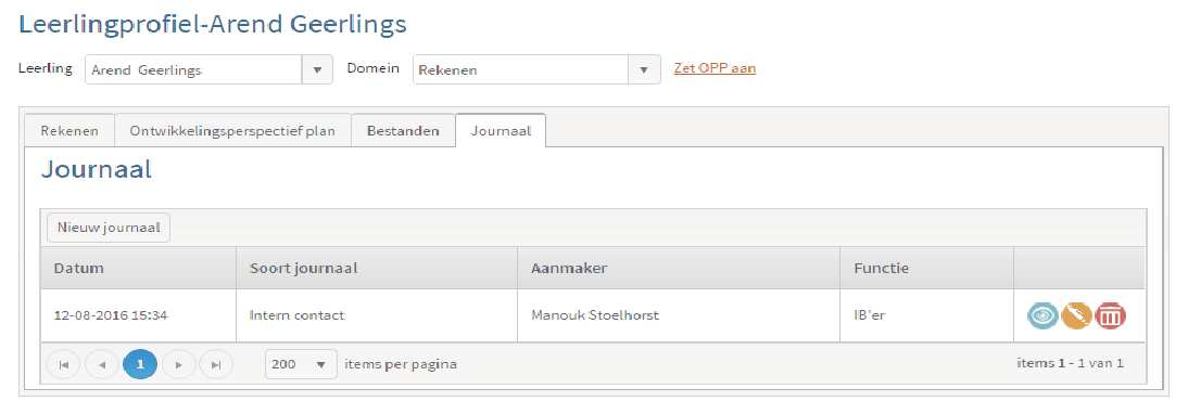 en verwijderen. Het onderdeel Leerlingprofiel is uitgebreid met het tabblad Journaal.