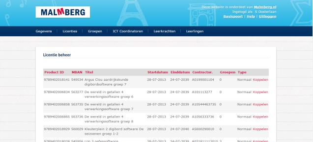 3.4. Groepen koppelen aan licenties Klik op de tab Licenties.