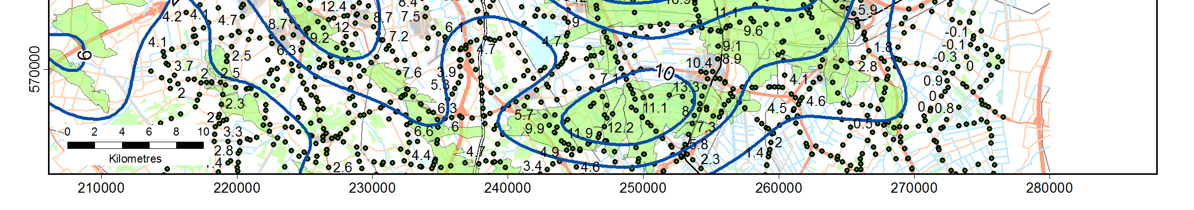 velden (33 cm diepste punt) De volgende figuren tonen de totale bodemdaling berekend met het RTCiM model als gevolg van gaswinning uit het Groningen-veld en naburige
