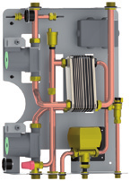 gasketel met onmiddellijke productie van sanitair warm water; inclusief pomp voor secondair circuit.