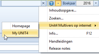 Behalve een button voor de HELP, vindt u hier nu ook een directe link naar het Youtube kanaal van Unit4 Multivers met instructiefilms en een link naar de meest recente documentatie (handleidingen,