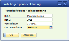 In de drie velden achter Periode vul je de periode in die je wilt gaan afsluiten. Vul in het eerste veld het jaar in en in het tweede en derde veld de periode.