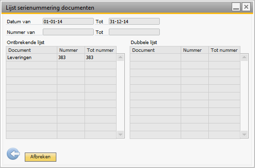 1 Controle documentnummering Via beheer Hulpmiddelen Documentnummering controleren kan een programma worden gestart waarmee de documentnummering wordt gecontroleerd.