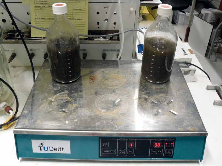 Figuur 13 Proefopzet voor de bepaling van de methaanoxidatiesnelheid en effect NH 4 -N concentratie Berekeningen De methaanoxidatiesnelheid is bepaald aan de hand van de afname in de tijd van de