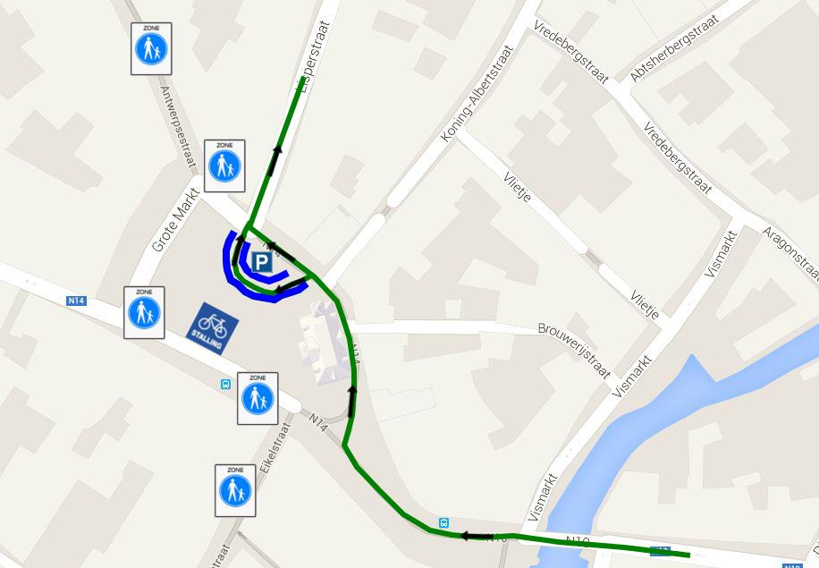 4. Parkeergelegenheid op een veiligere Grote Markt met meer fietsparking en ruimte voor voetgangers. Parkeergelegenheid op een gedeelte van de Grote Markt in de vorm van een lus.